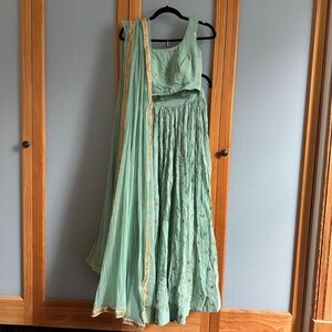 Light Blue-Green Lehenga Set with Sari